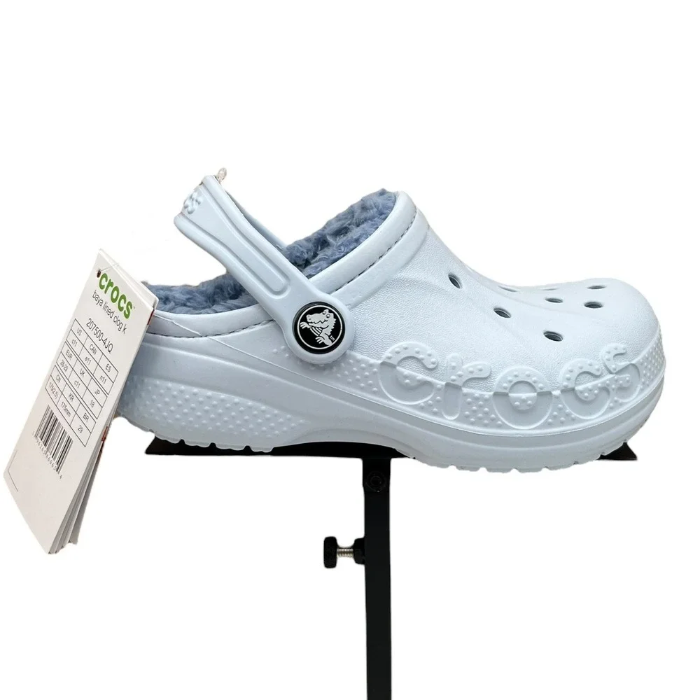 Crocs Little Girls-Boys Slip-on Lined Clogs Size 11 Light Blue Fuzzy- Warm Shoes
